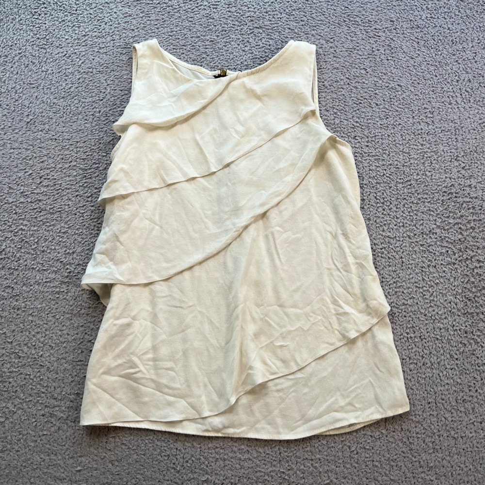 Zara Basic Women Cream Tiered Ruffle Sleeveless Blouse Exposed Back Zip Size S